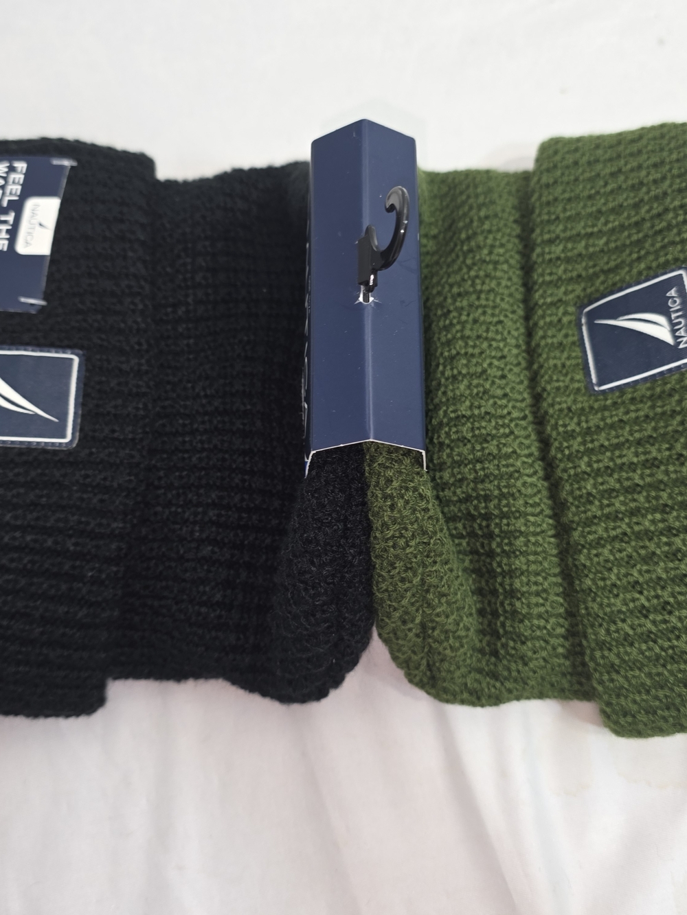 Nautica Ribbed Knit Beanie Duo in Black and Olive Green